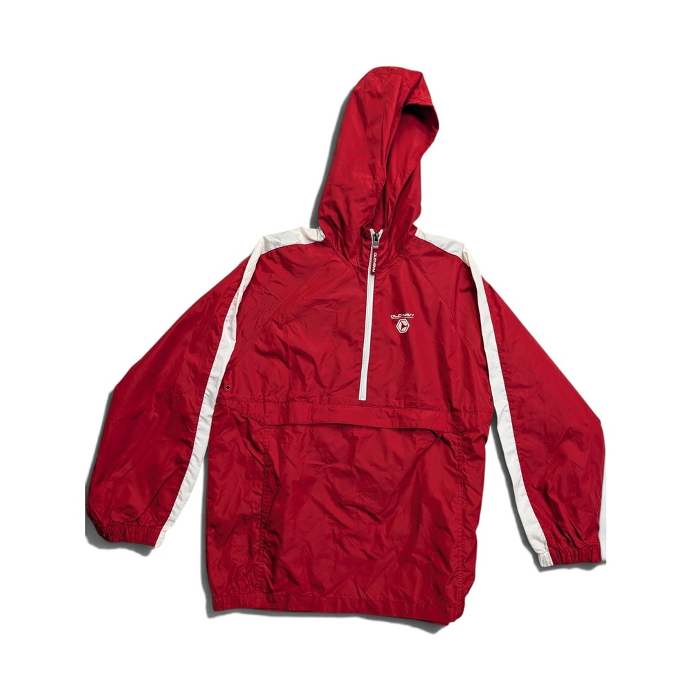 Old Navy Boys Childs Anorak Windbreaker XL Half Zip Hooded Red White